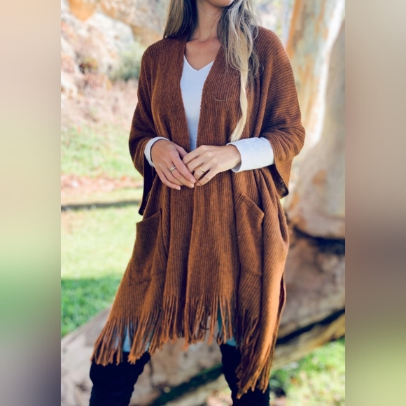#76 🛑35 OS BOHO SOFT KNITTED FRONT POCKET FRINGE CARDIGAN - Picture 8 of 12